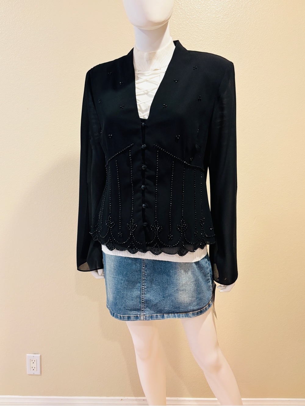 Caliendo Black Evening Cocktail Dress Jacket NEW Womens Size 16 Large Beaded - Picture 16 of 16